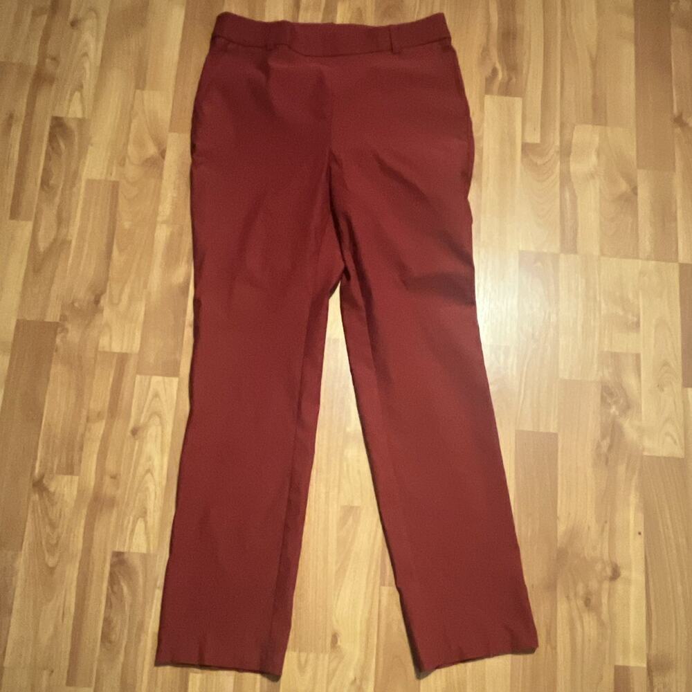 Rafaella Women's Dress Pants Straight Leg Solid Red Flat Front Viscose Blend
